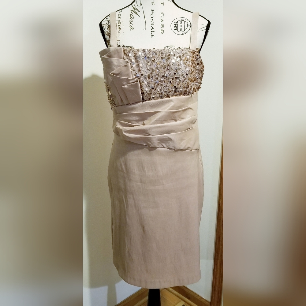 R&M Richards Champagne Pink Gold Sequin Sleeveless Short Formal Dress 12 Prom